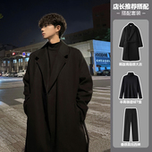 过膝西装 韩版 英伦风尼大衣高级感男秋冬中长款 外套三件套毛呢风衣
