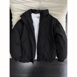 黑色美式飞行夹克羽绒棉服冬季男士高级感外套青少年短款立领潮服