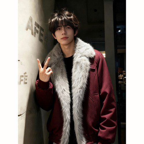 酒红色防寒座山雕棉服冬季外套