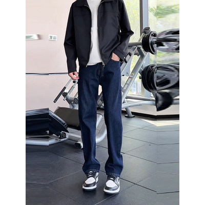 原牛蓝窄版直筒牛仔裤秋冬潮男