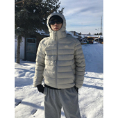 短款 防寒服连帽外套美式 保暖棉衣 冬季 米灰色轻薄排骨羽绒棉服男款