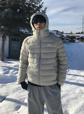米灰色轻薄排骨羽绒棉服男款冬季防寒服连帽外套美式短款保暖棉衣
