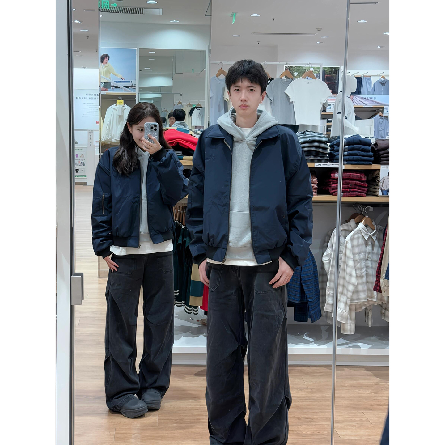 藏青色bomber飞行夹克棉服男女