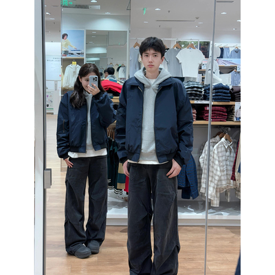 藏青色bomber飞行夹克棉服男女