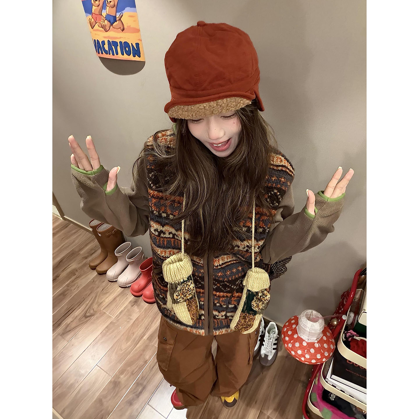 费尔岛羊羔毛马甲男女冬季民族风无袖保暖背心加厚坎肩摇粒绒外套