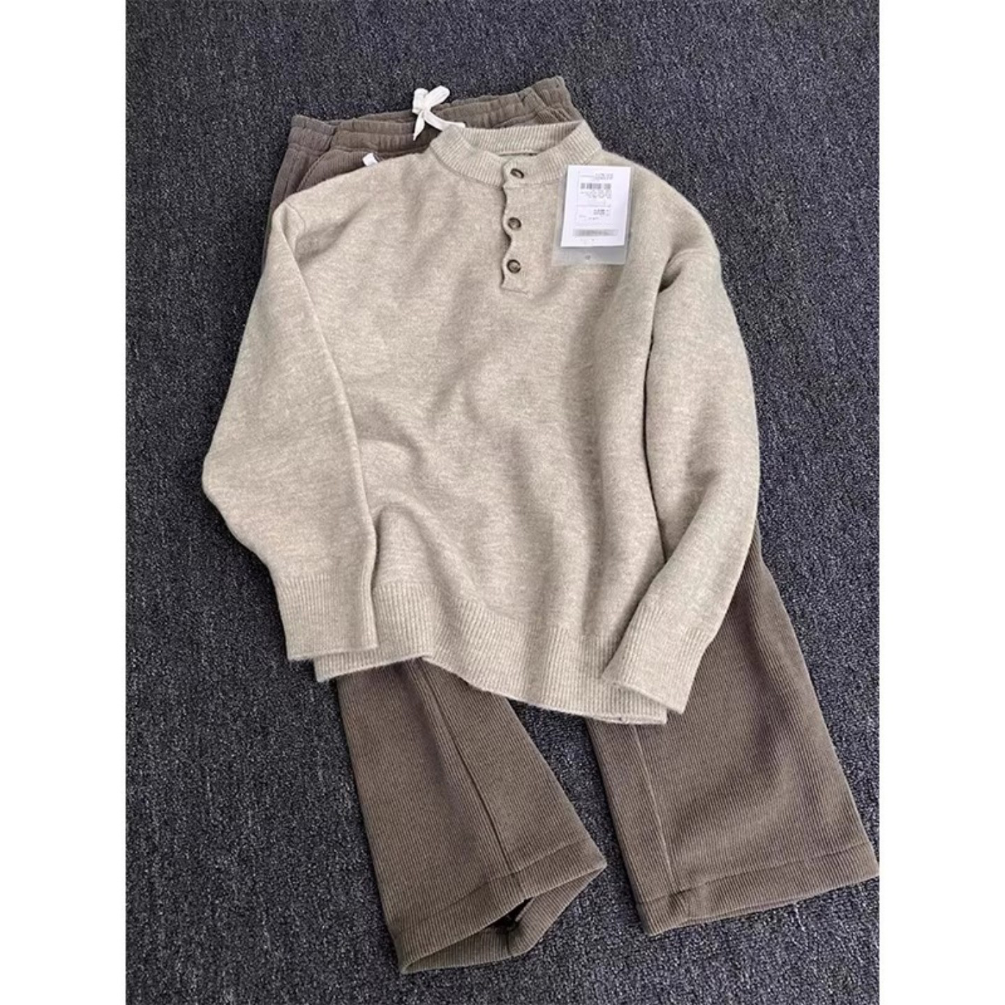 花灰色亨利领毛衣男秋季重磅慵懒