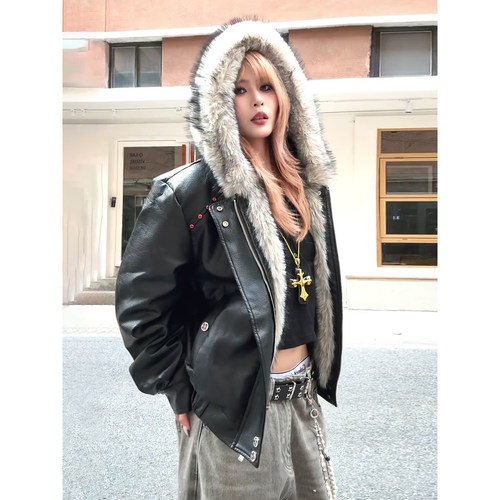 皮毛一体水貂绒座山雕外套男款