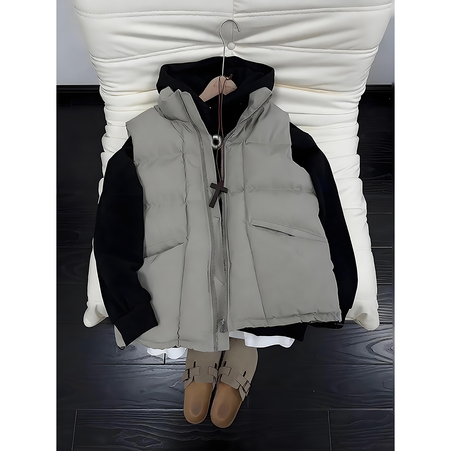灰色立领轻薄羽绒马甲男冬季外穿