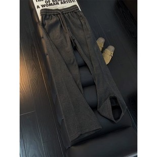 黑色松弛老钱风裤子男款秋冬美式重磅人字纹卫裤加绒加厚阔腿长裤