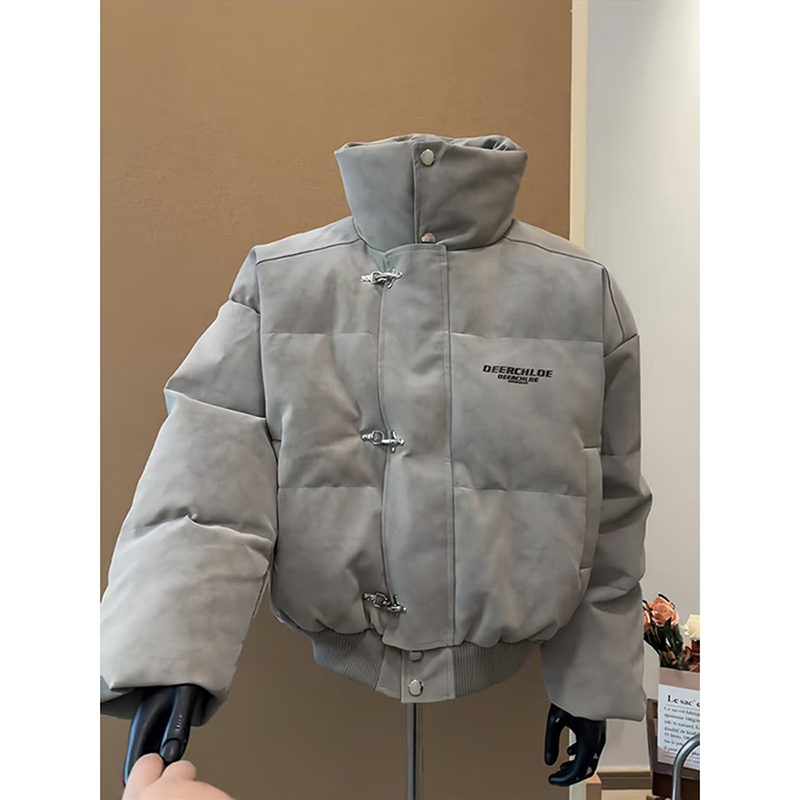 灰色扎染飞机扣pu皮棉服男冬季