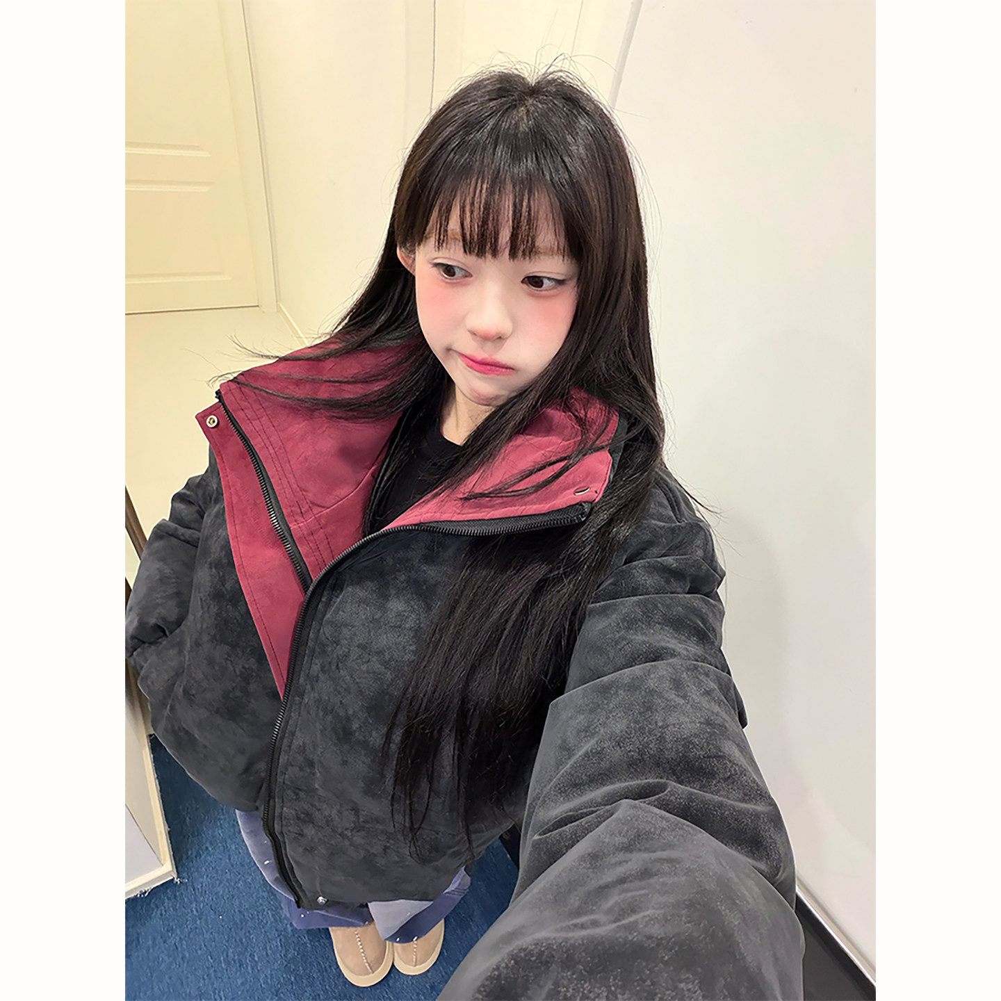 美式扎染皮立领棉服男生外套冬装高级感加厚情侣短款棉衣工装棉袄