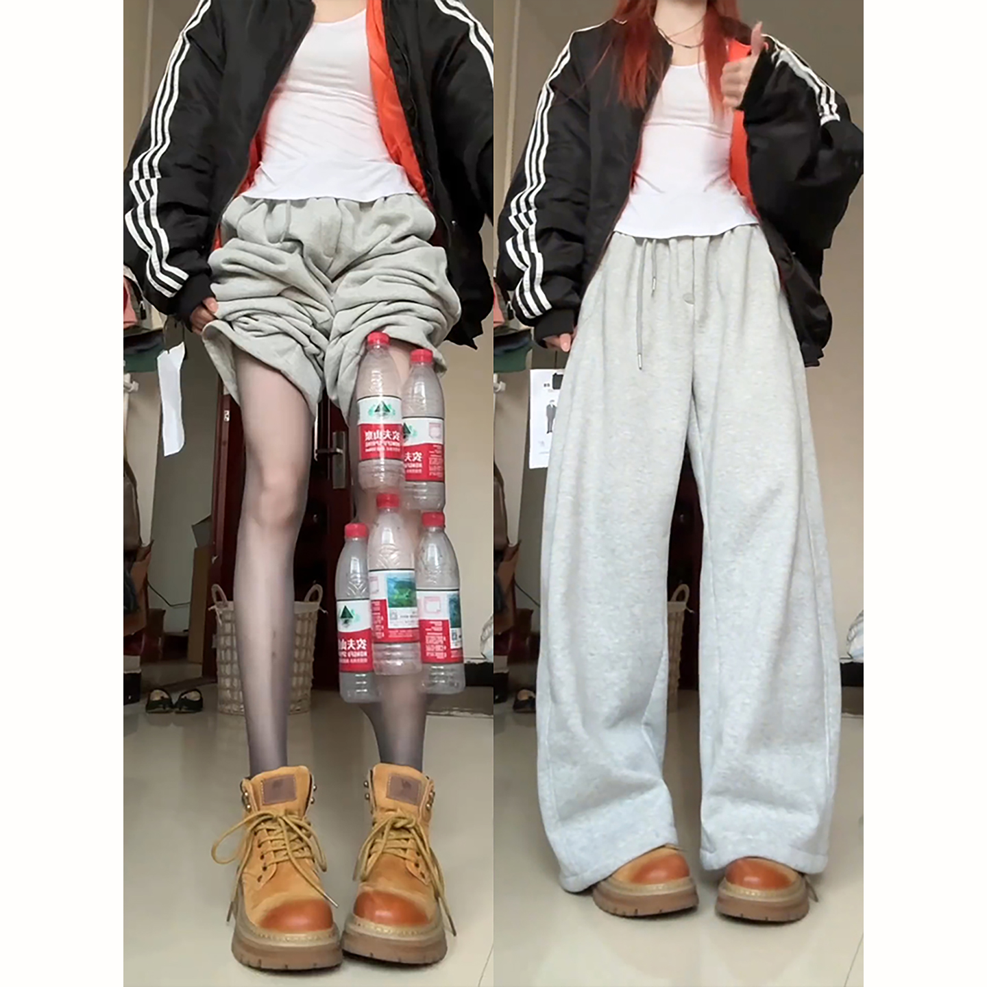 浅灰色美式男款微喇卫裤冬季加厚