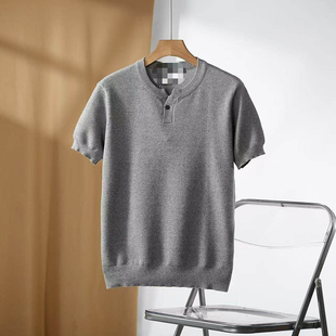 老钱风人夫感穿搭菠萝纹t恤男夏季运动健身亨利领短袖设计感上衣