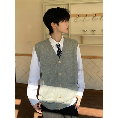 浅灰色日系dk制服针织马甲男款