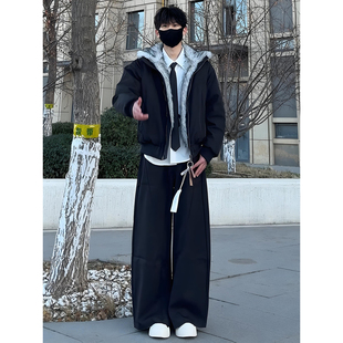 仿貂毛加厚工装 美式 冬季 座山雕毛领棉服男款 外套boxy立领棉衣 短款