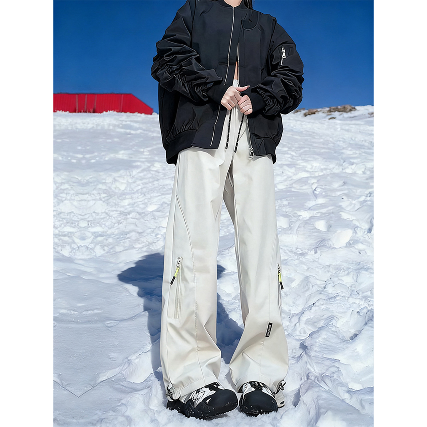 米色褶皱伞兵工装裤男冬东北零下