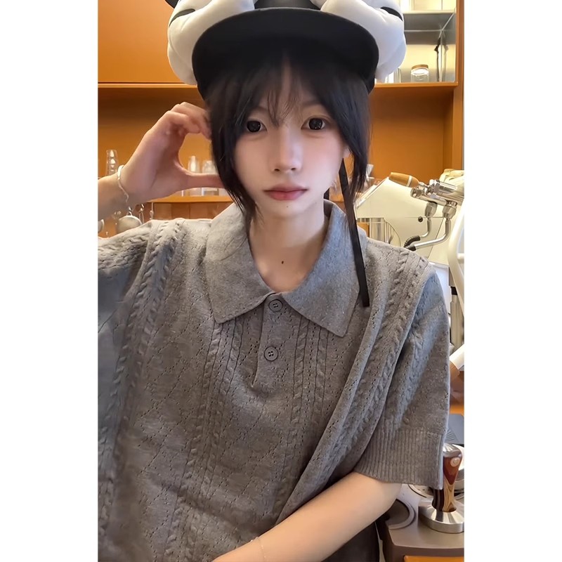 美式复古麦穗提花针织Polo衫男款