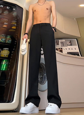 黑色直筒垂感西裤加长版高个子男微喇弯刀裤子高腰提裆显瘦休闲裤