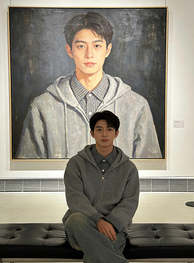 浅灰色连帽开衫毛衣男款秋冬韩系慵懒风针织衫高级感情侣叠穿外套