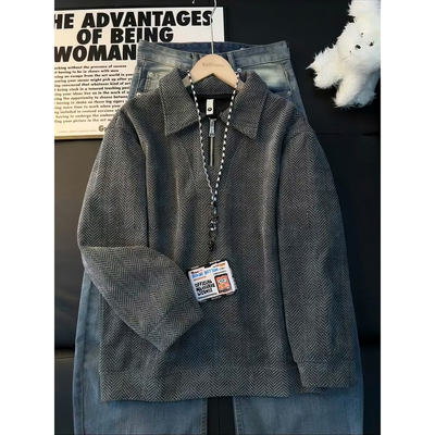 灰色半拉链加绒卫衣男款秋冬