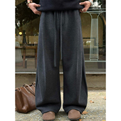 深灰色A字打褶弯刀卫裤 子垂感直筒糯米裤 男秋冬美式 慵懒松弛感裤