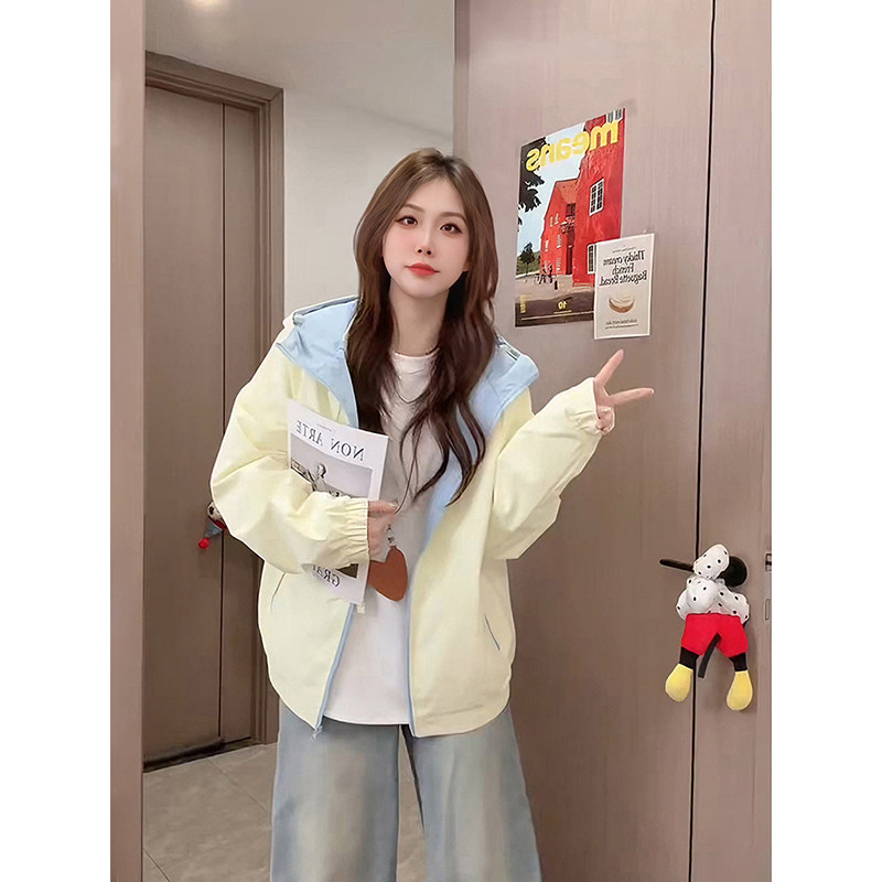 多巴胺防风防水冲锋衣女款夏季薄款连帽防晒外套户外骑行工装夹克