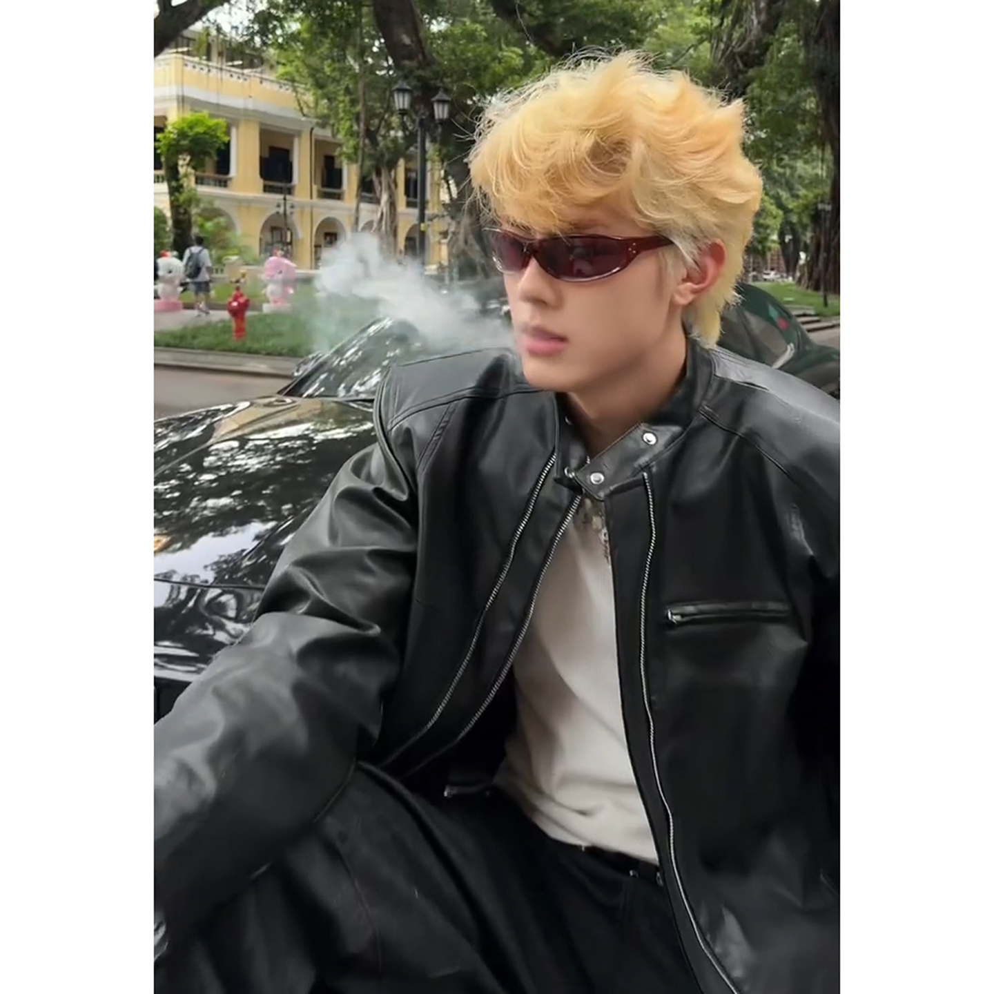 黑色短款皮衣外套男款秋季高级感痞帅机车服美式高街立领垫肩夹克