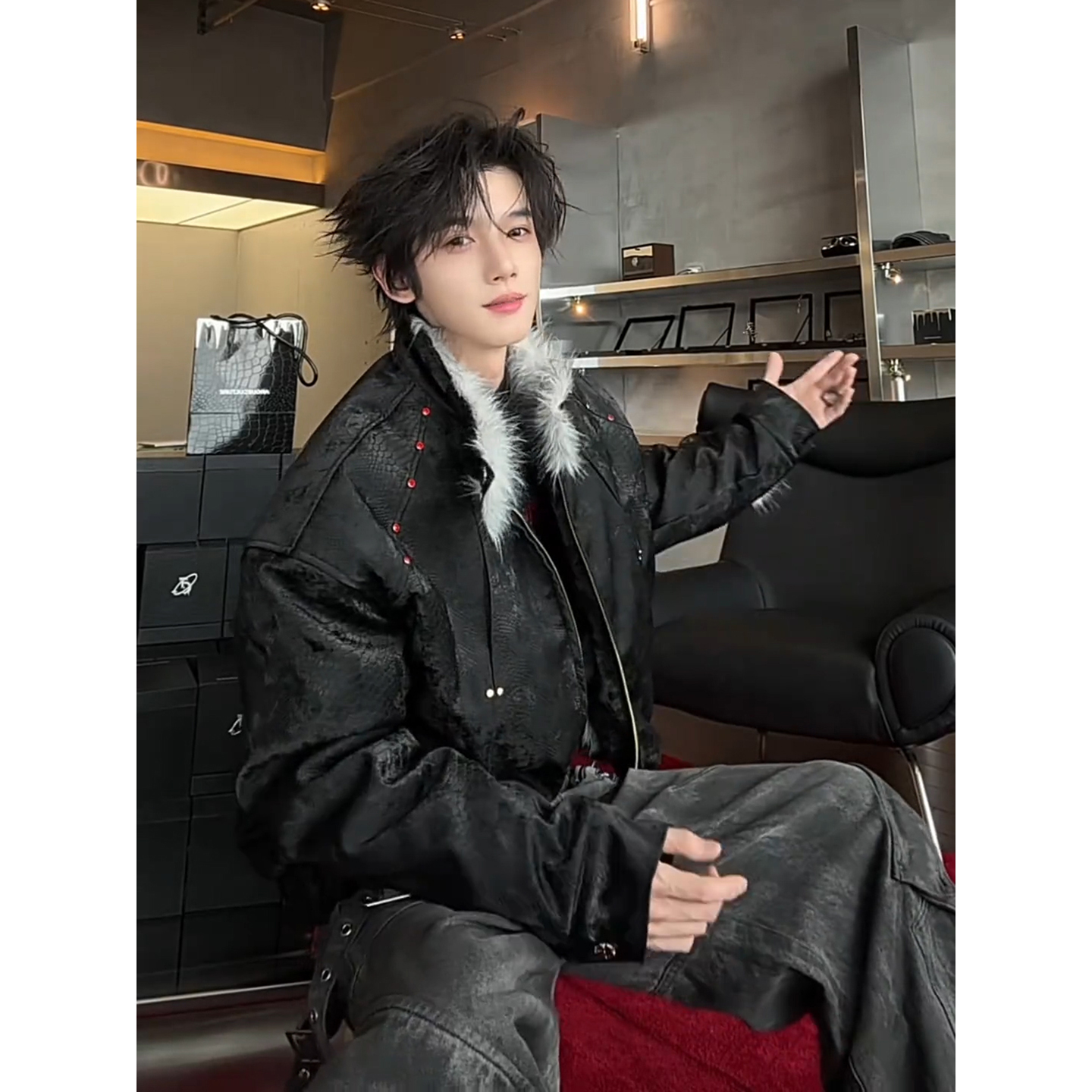 雪地银狐座山雕毛领棉服男冬季