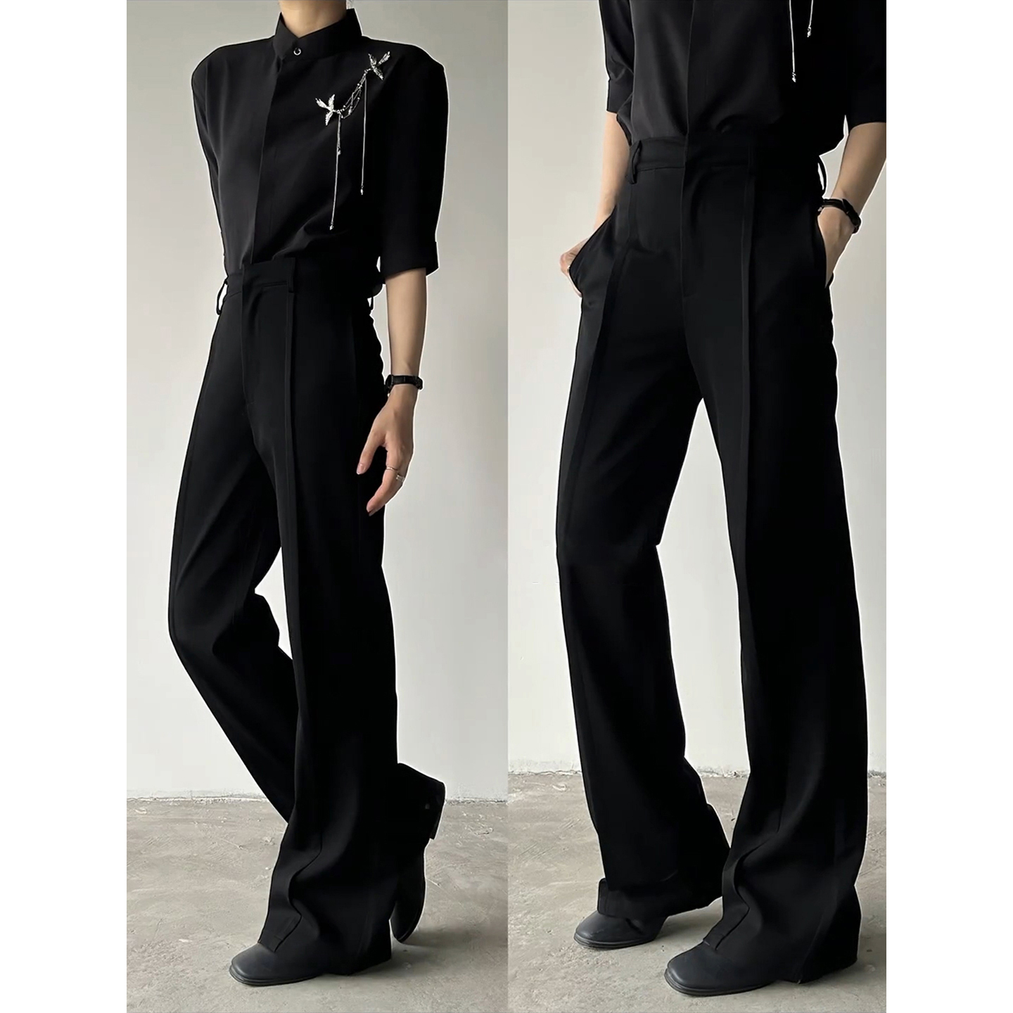 那不勒斯黑色弯刀西裤男秋季美式