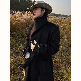 高级感黑色多形态立领毛呢大衣男款加厚冬雅痞风长款风衣妮子外套