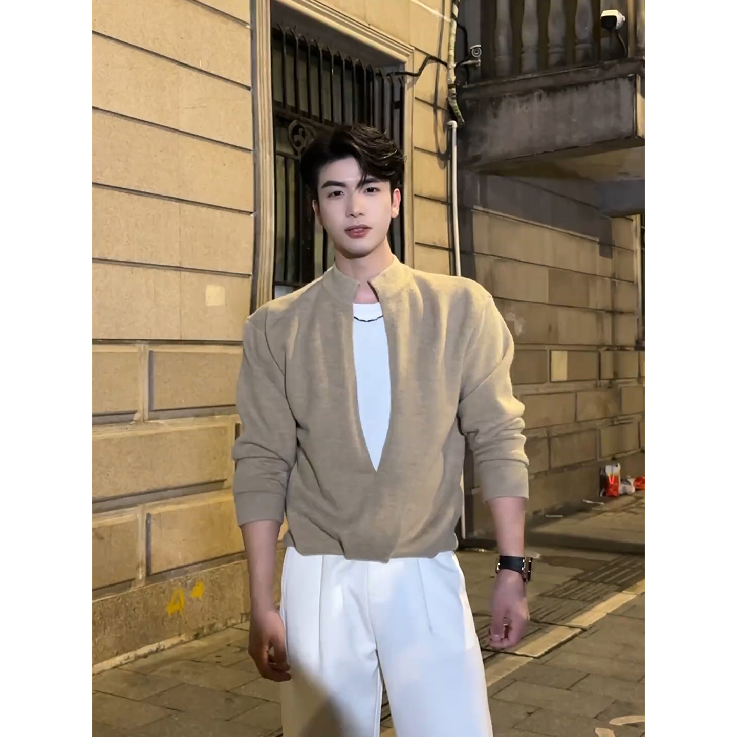 假两件开衫V领毛衣男秋冬季韩系