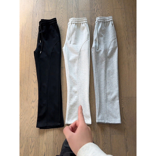 美式重磅弯刀卫裤男款cleanfit斜切微喇裤子直筒垂感镰刀休闲长裤