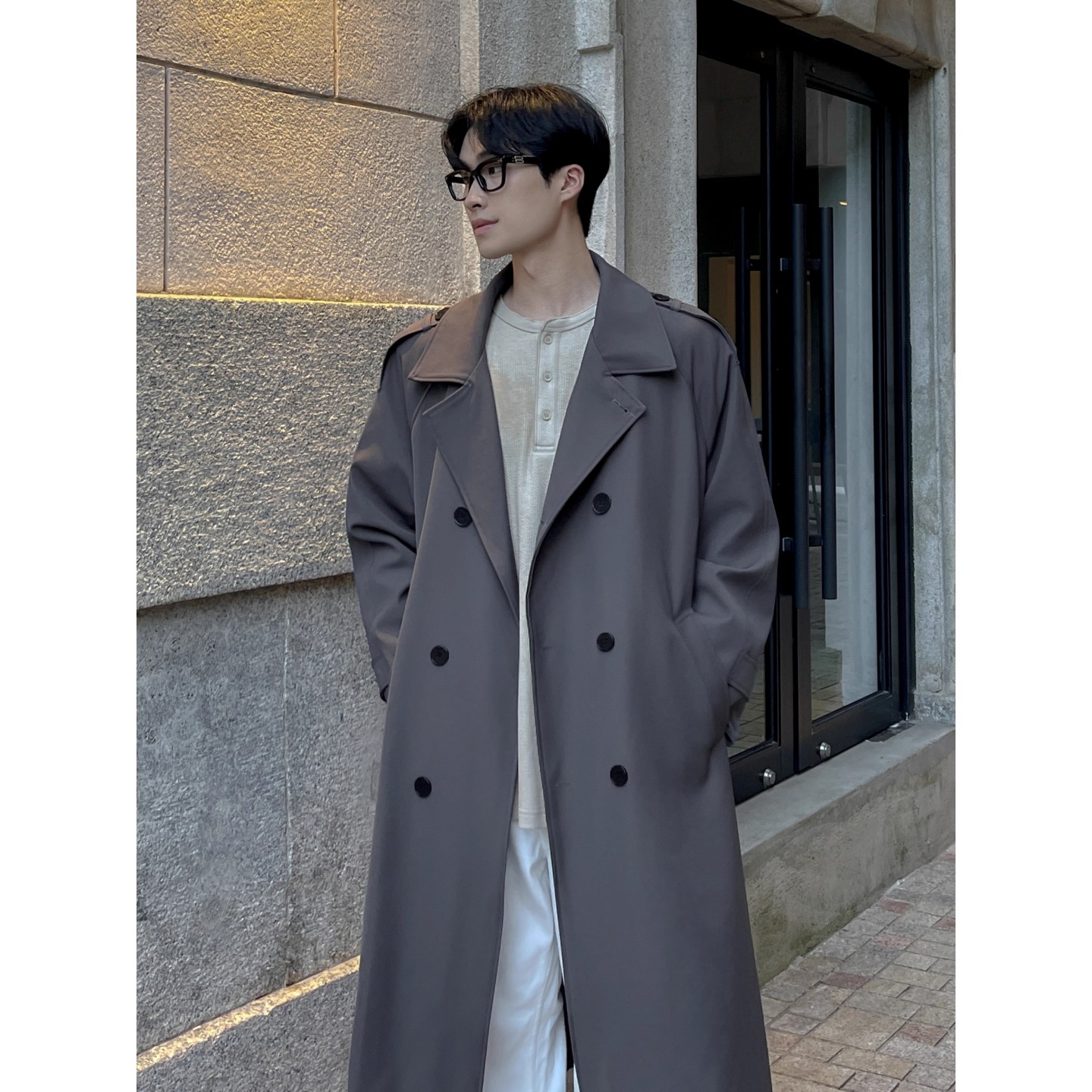双排扣英伦风衣男秋冬中长款过膝