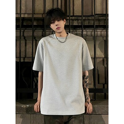 麻灰色拼接正肩t恤男款夏季