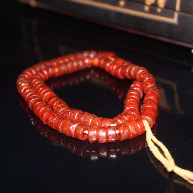 西亚老玛瑙酒红玛瑙隔珠串 仿古108颗念珠配饰 隔片隔珠 古珠收藏