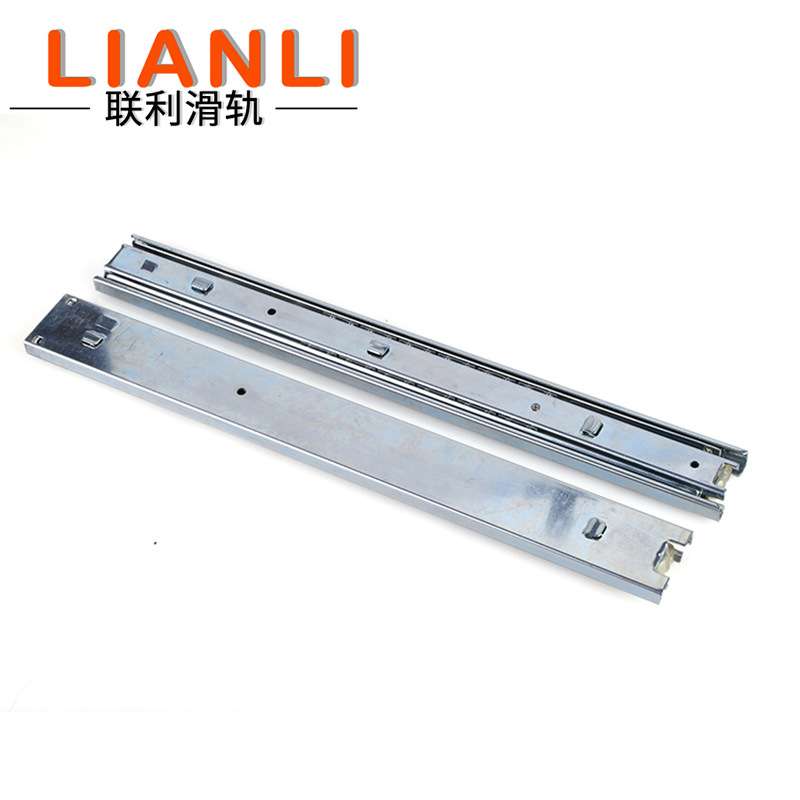 45宽三节卡式滑轨钢柜挂插抽屉导轨缓冲阻尼挂钩滑轨铁柜挂钩滑轨