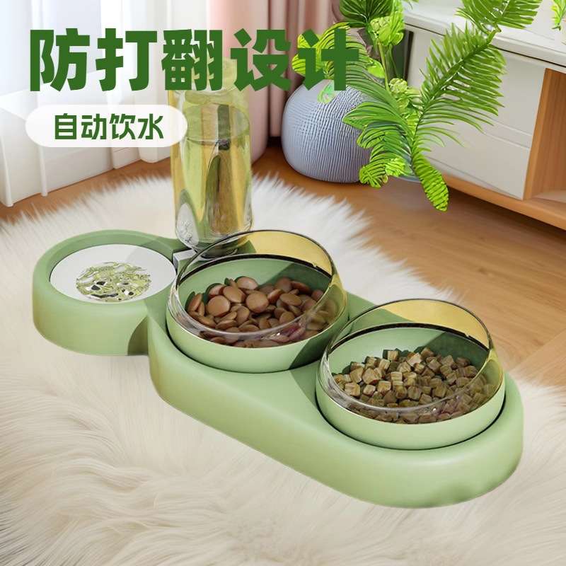 猫碗宠物狗双碗猫咪饭食盆自动饮水器喂食一体斜口防打翻保护颈椎