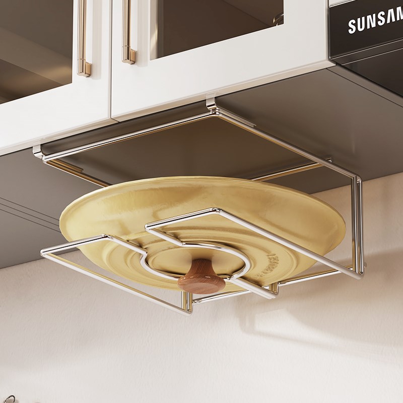 304不锈钢免打孔厨房可放锅盖架子放置器置物架R支架收纳架壁挂式