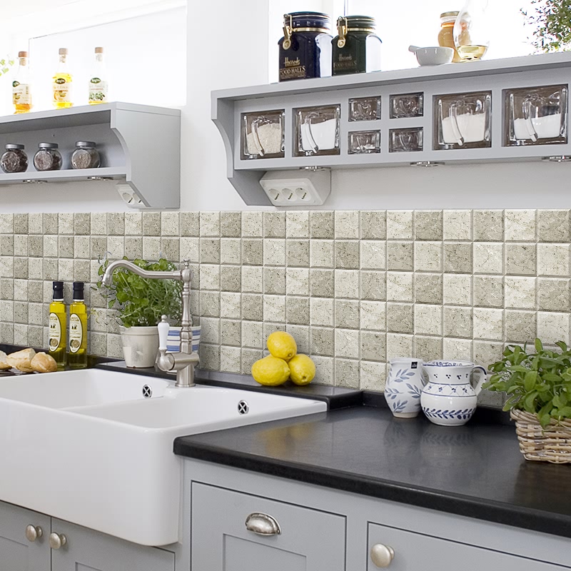 自粘墙贴壁纸卫生间防水瓷砖贴纸装D饰仿古地砖地板贴厨房防油贴