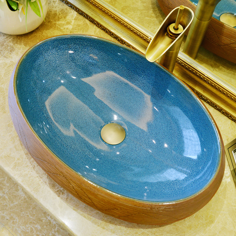 瓷师傅欧式台上盆洗手盆s椭圆形陶瓷台上洗脸盆复古家用仿古艺术