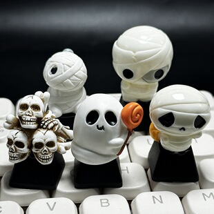 个性树脂万圣节木乃伊骷髅头键帽十字轴机械键盘键帽单个替换