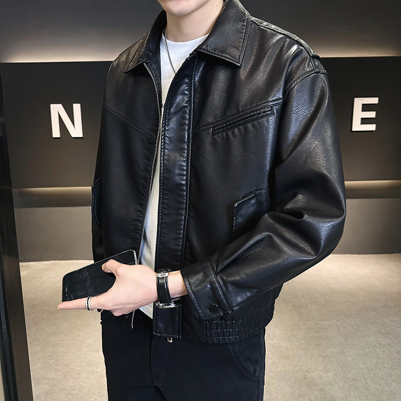 香港男士真皮皮衣外套春秋季2025新款翻领派克服男款机车服皮夹克