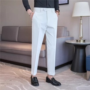 高级感商务休闲西裤男秋冬季新款韩版百搭修身弹力小脚纯色长裤子