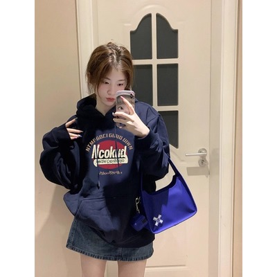 美式复古连帽卫衣女秋冬