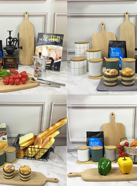 样板房软装厨房样板o间摆件咖啡壶菜谱组合面包蔬菜北欧式装饰品