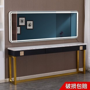 理发店美发镜台发廊专用烫染桌子柜子一体高端led带灯剪发镜子