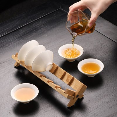 羊脂玉白瓷斗笠杯套装家用陶瓷茶具品茗杯茶盏待客茶杯带沥水杯架
