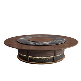 新中式 岩板酒店餐桌椅大圆桌包厢20个实木岩板电动火锅高档会所