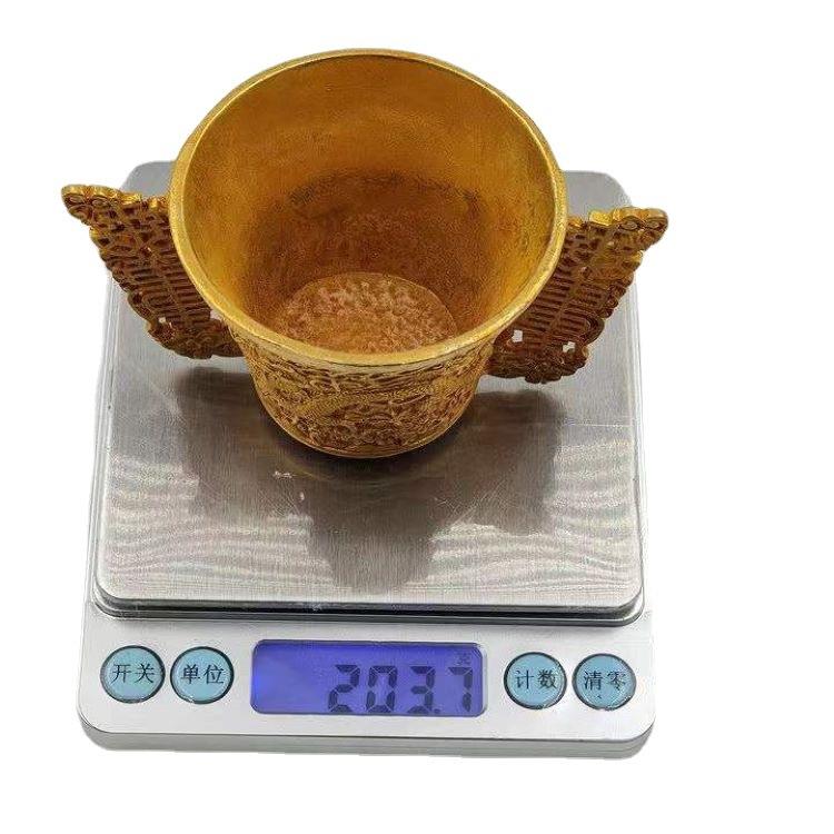 古董古玩仿古纯铜加厚鎏金龙杯子酒杯茶杯居家古玩乡下收藏老物件