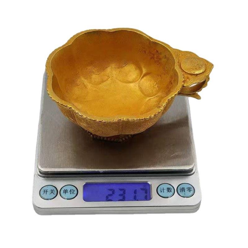 古董古玩仿古纯铜加厚鎏金杯子酒杯水杯茶杯文玩乡下收老物件